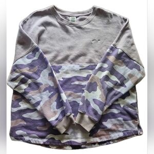 Victoria's Secret PINK Varsity Crew Sweatshirt Dreamy Lilac Camo Size XL